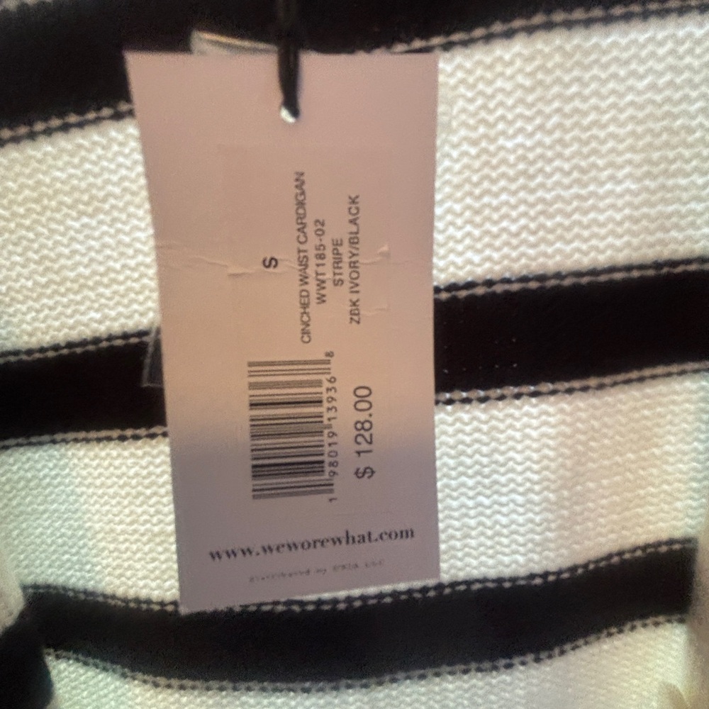 WeWoreWhat Striped Open-Front Cardigan Sweater - Black & Ivory - Picture 4 of 6
